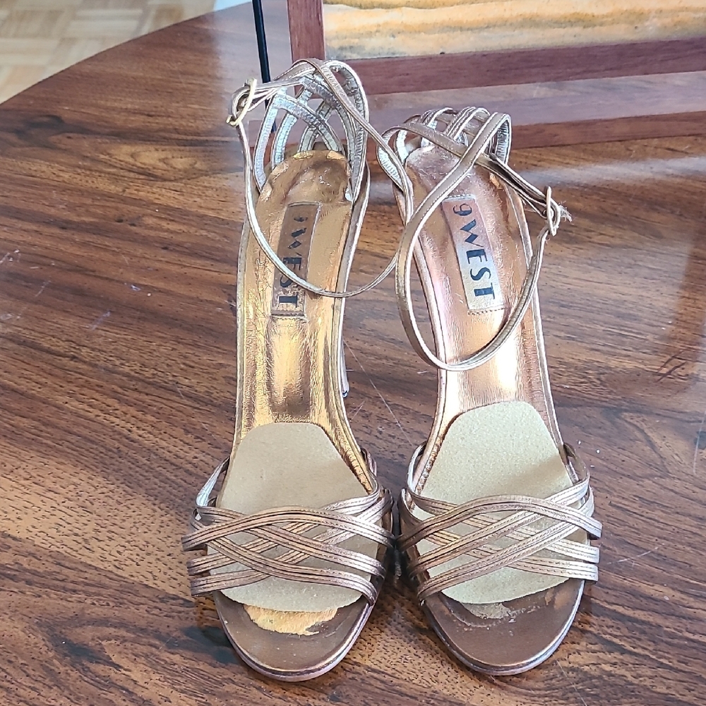 Nine West Gold Stiletto Heels with Strappy Design